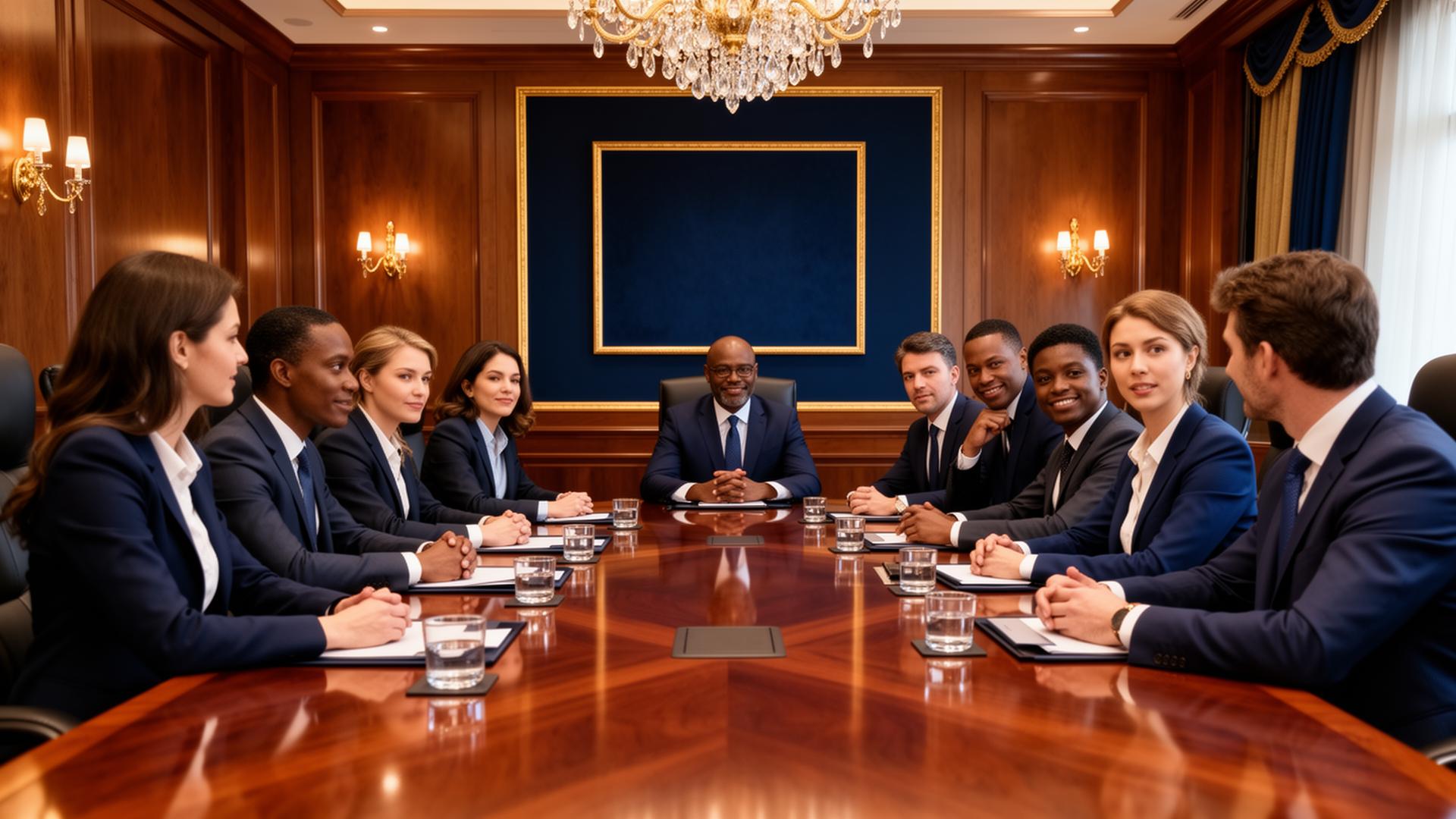 Diverse leaders collaborating in an executive boardroom